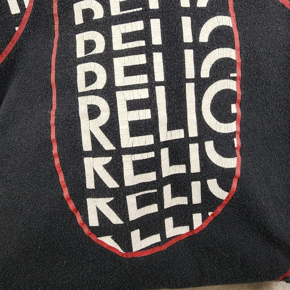 True Religion T-Shirt Large Black Graphic Horseshoe Logo Cotton Short Sleeve